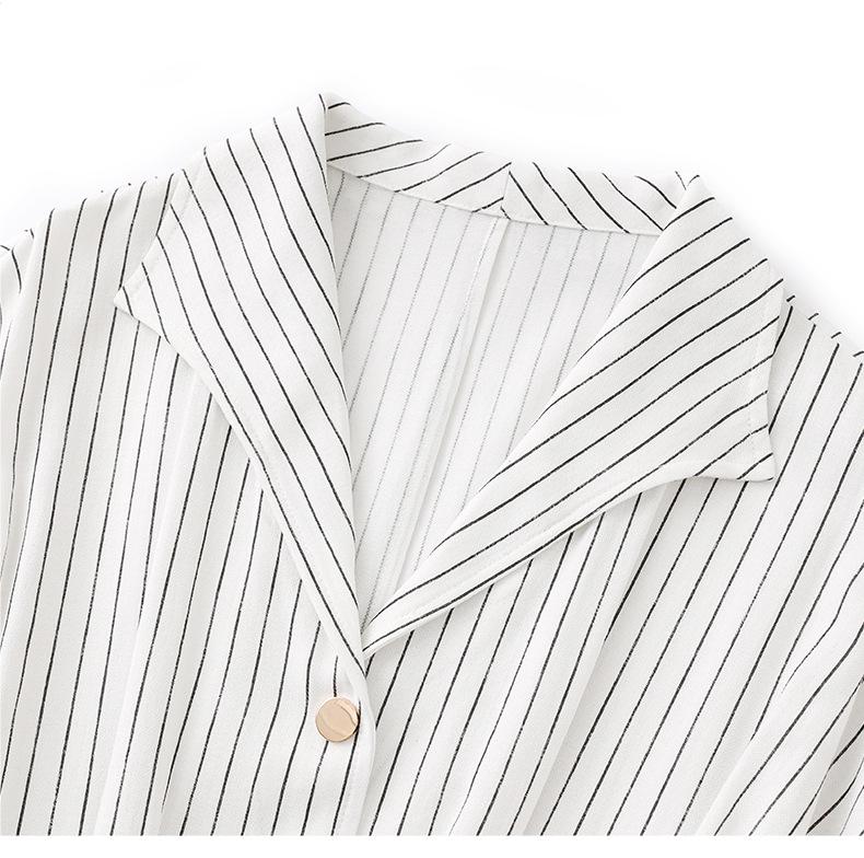 Women's Summer Striped Shirt Dress - High-End, Single-Breasted with Waist-Defining Fit