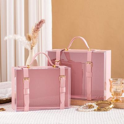 Caja de Regalo Transparente de Lujo Ligero Ventanas Visibles Empaque de Boda Portátil para Dulces Caja de Empaque de Acrílico con Asa Estuche de Almacenamiento Amigo