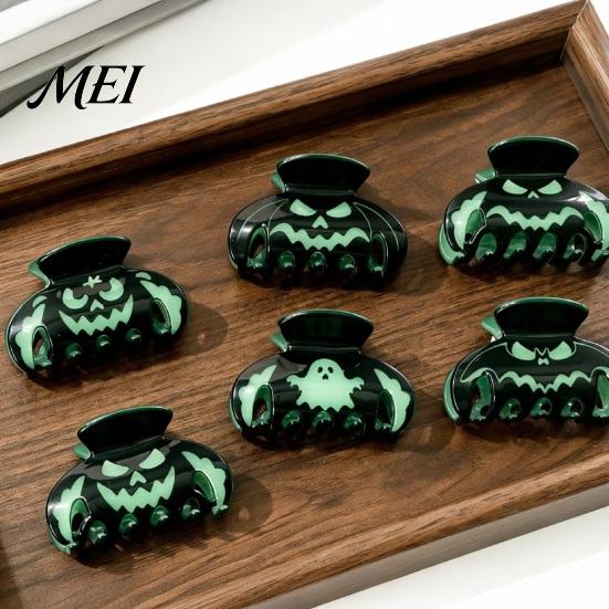 Glow in The Dark Hair Clips Halloween Claw Clips, Luminous Ghost Pumpkin Pattern Acrylic Anti-slip Fluorescent Accessories Grippers for Women
