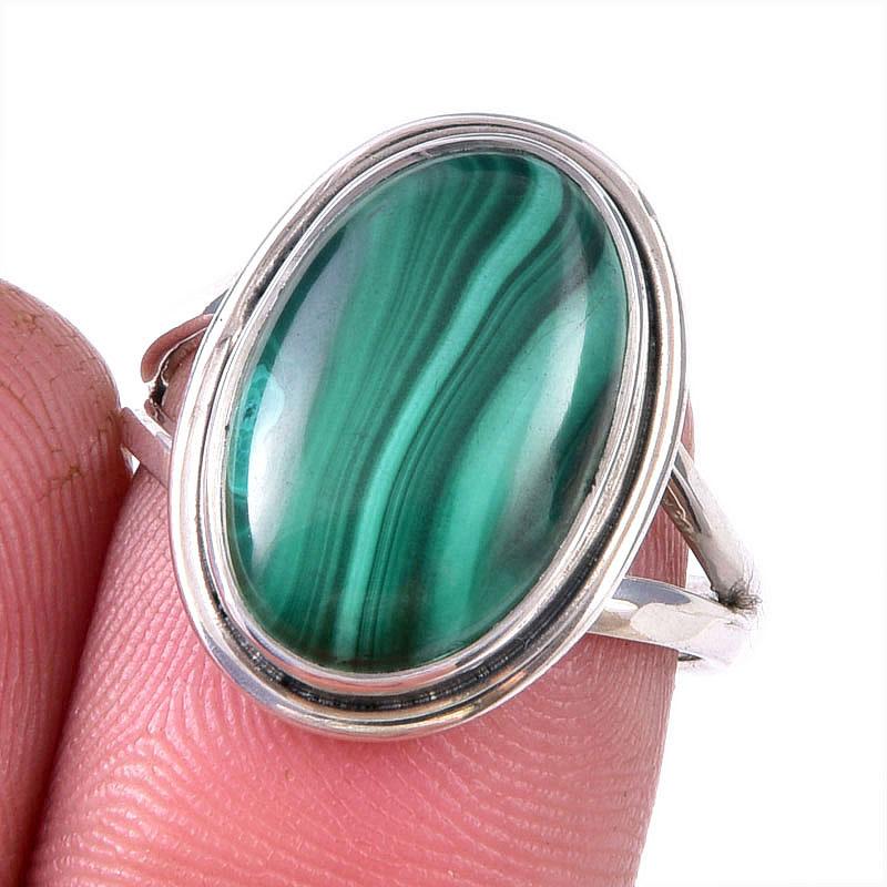 

Кольцо из стерлингового серебра 925 пробы с натуральным малахитом, размер 7 E0R28