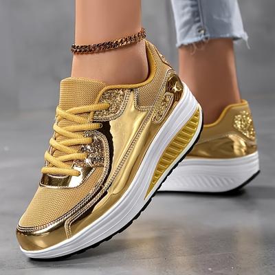 Damskie trampki na platformie z metalu, oddychające siateczkowe sznurowane buty do chodzenia na zewnątrz, wygodne niskie buty sportowe