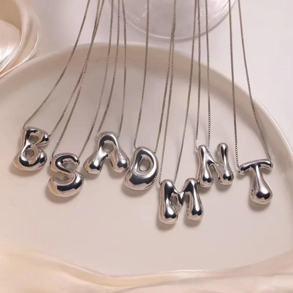 

Chunky Bubble Balloon 26 Letter Initial Pendant Necklace for Women Fine Box Chain Thick Alphabet Choker Birthday Gifts Zircon A