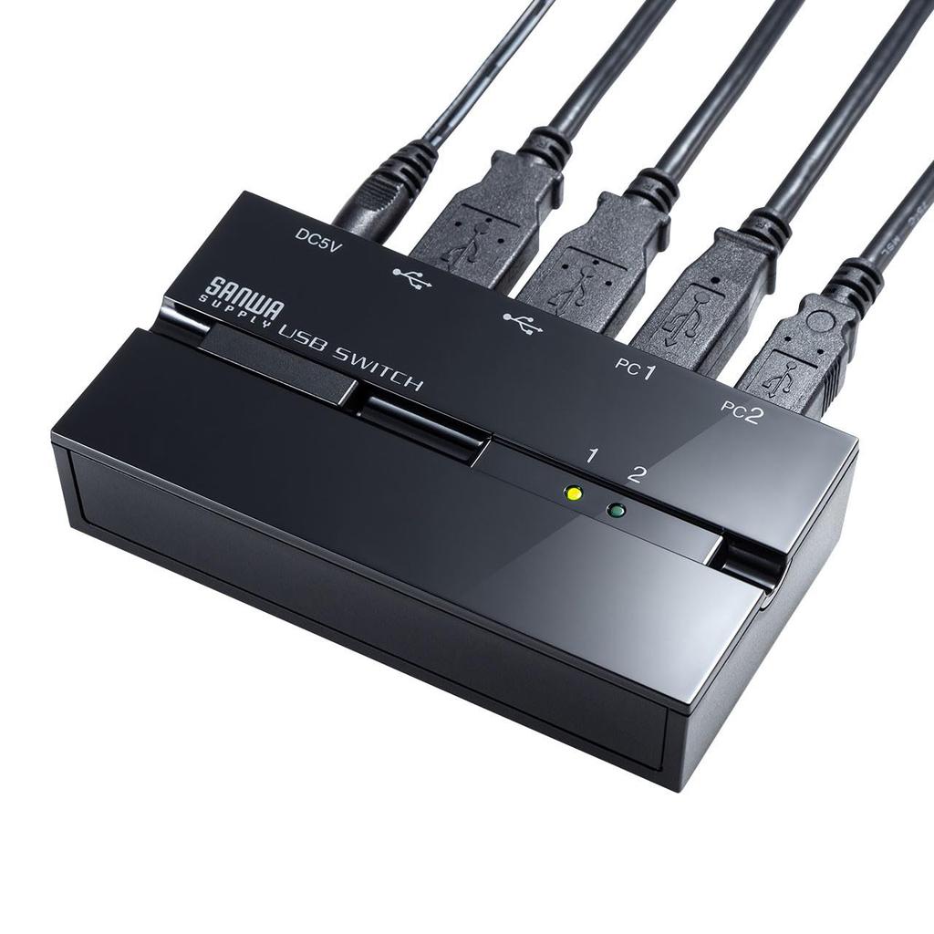 SANWA SUPPLY Magnetický USB 2.0 Manuální přepínač (s rozbočovačem, duální obvody), SW-US22HMG, Černá