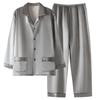 Men's Luxury Fleece-Lined Ice Silk Pajamas: Long Sleeve Satin Set for Fall/Winter, Wear Indoors or Outdoors