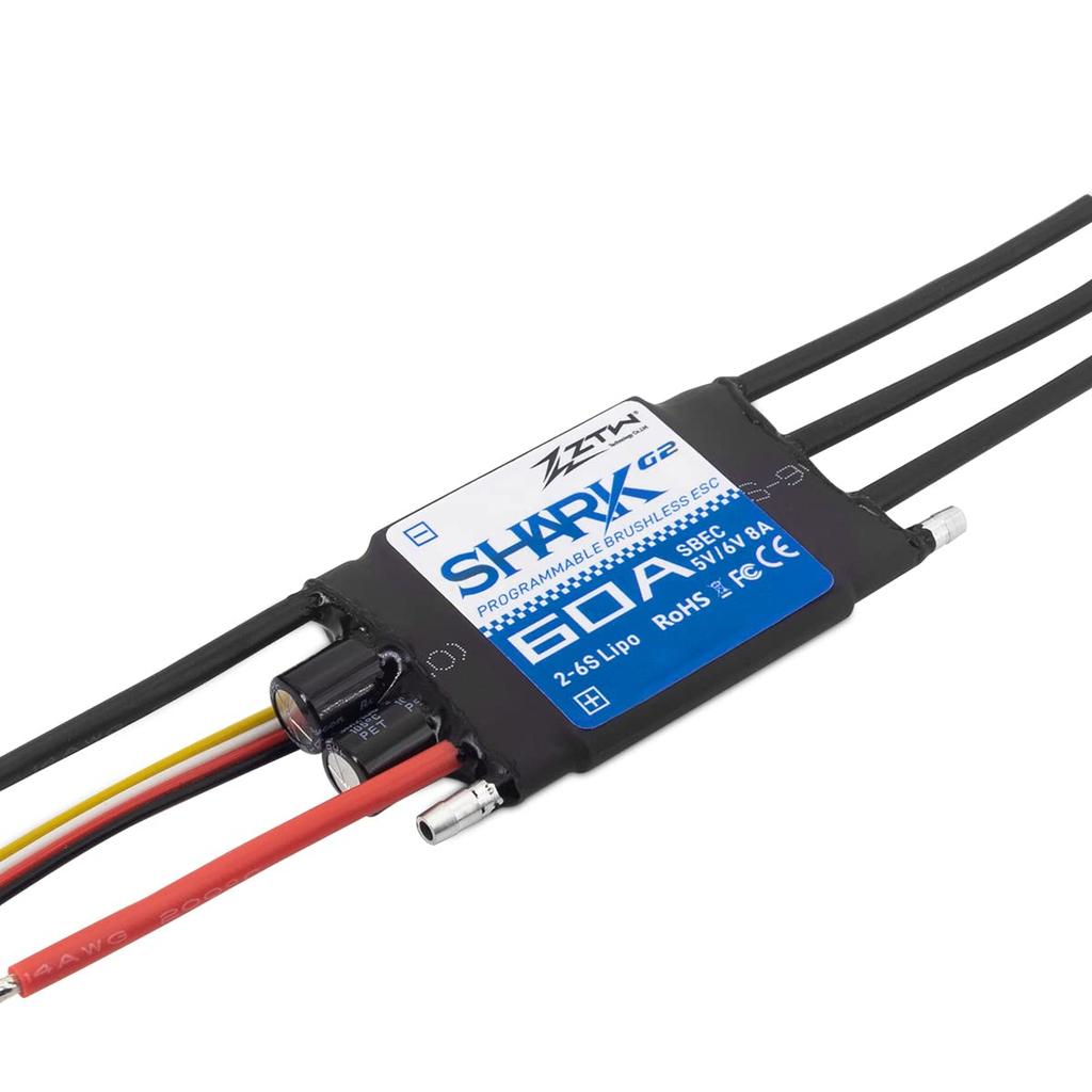 Waterproof ZTW Shark 60A ESC G2 ESC with Built-in Adjustable Switching BEC, 5V6V 8A 2-6S, Water-Cooled, Bidirectional 32-Bit Brushless Speed