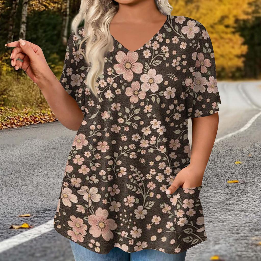 Women's Fashion Plus Size Printed Short Sleeve Blouse For Elegant Commuting And Casual Wear