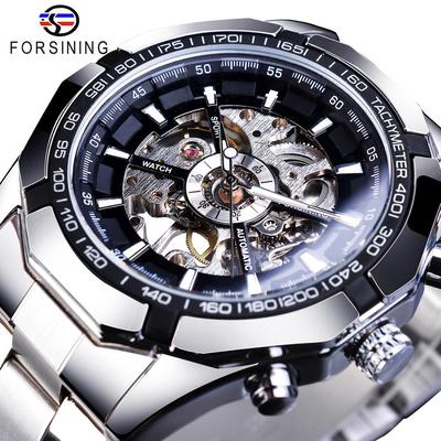 Edelstahl Wasserdichte Herren Skeleton Uhren Top Marke Luxus Transparente Mechanische Sport Männliche Armbanduhren