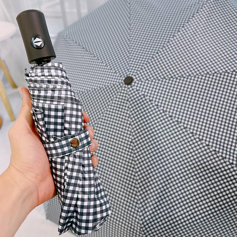 Simple Checkered Black Sun Umbrella, Sunshade Umbrella, Rain Umbrella, Sun Protection, Uv Protection, Black Coating, Automatic 70% off Umbrella