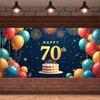Happy 70th Birthday Banner Backdrop Black gold Birthday Party Decorations Photography Props Sparkle Balloon Background