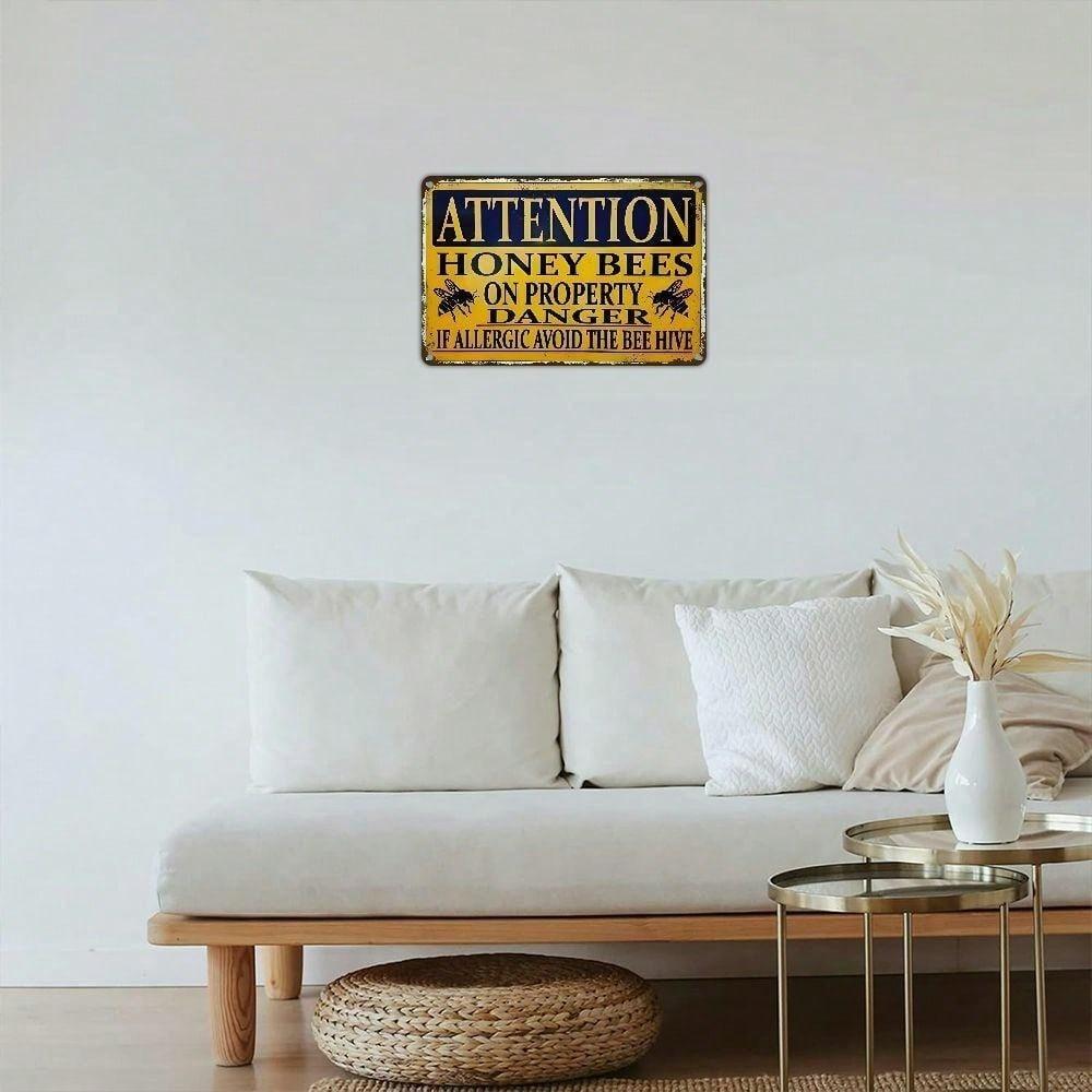 Vintage Bee Tin Sign Farmhouse Wall Decor Weatherproof Home Bar