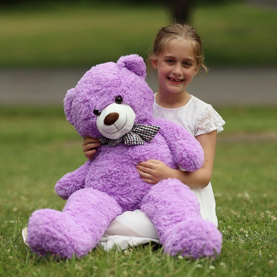 Großer Teddybär 39 Zoll Riesiges Kuscheltier Plüsch Sanfter Großer Bär entworfen für Mädchen Freundin Lila großartig für den täglichen Gebrauch