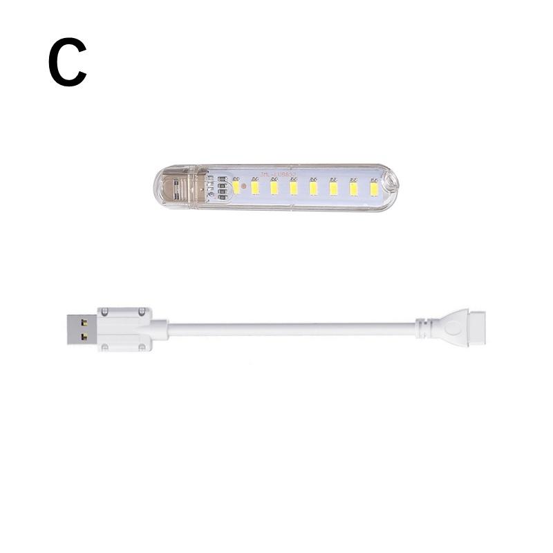 Mini Usb Led Night Light 8Leds Book Lamp Extension Pole Plug Adapter For Reading Notebook Power Bank Type-C And Usb Interfaces