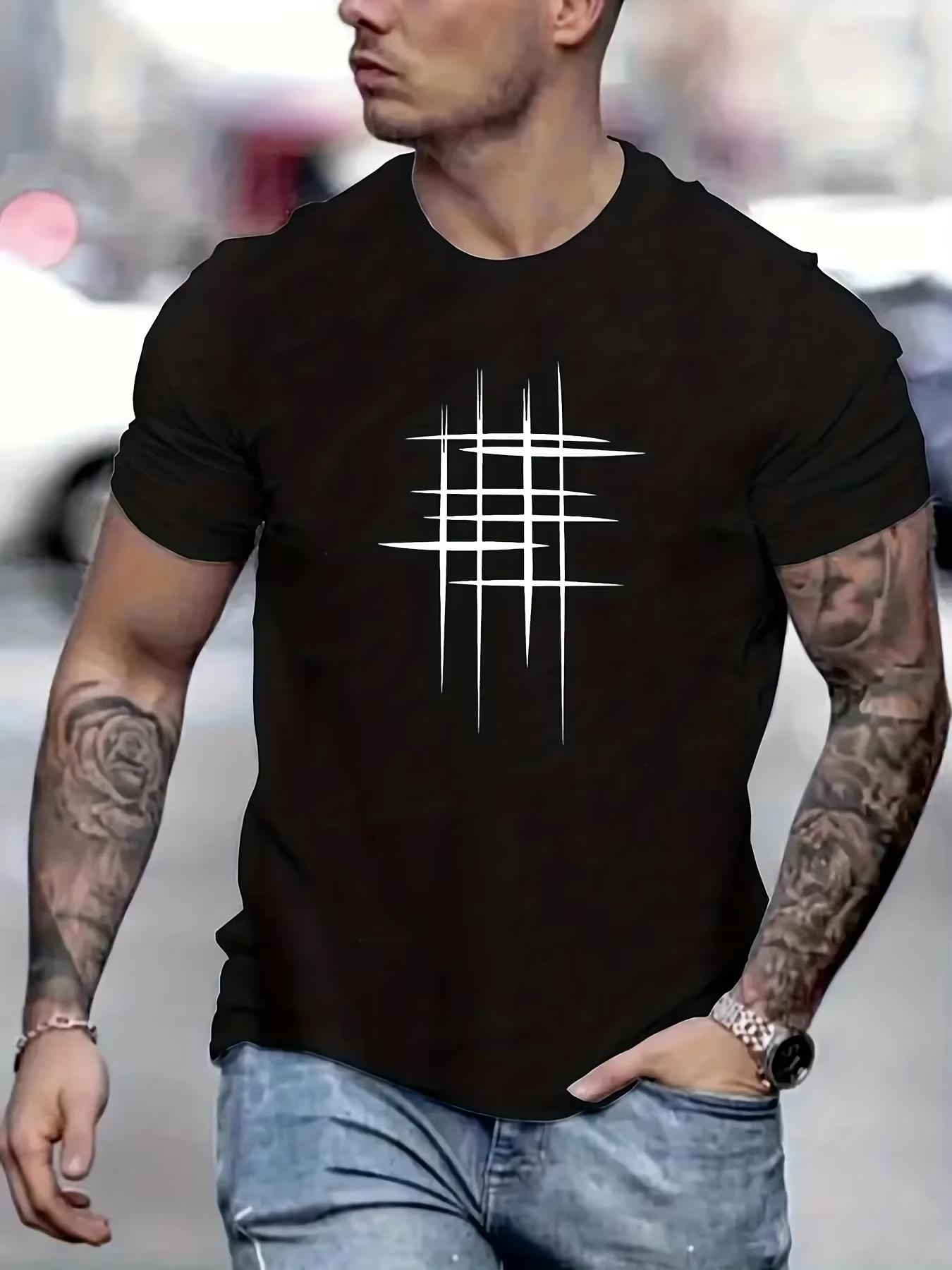 

2026 Summer Men s 100_ Cotton Casual Loose Size Graphic Line Print Round Neck Short Sleeve T-shirt Top - Men s Summer Cotton ... S разноцветный