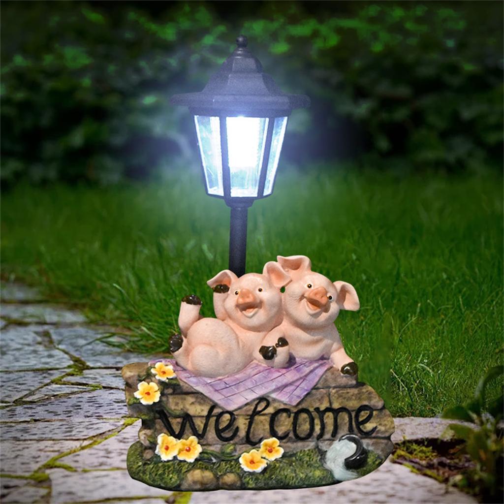 Happy Pig Solar Outdoor Light Statue Ornament