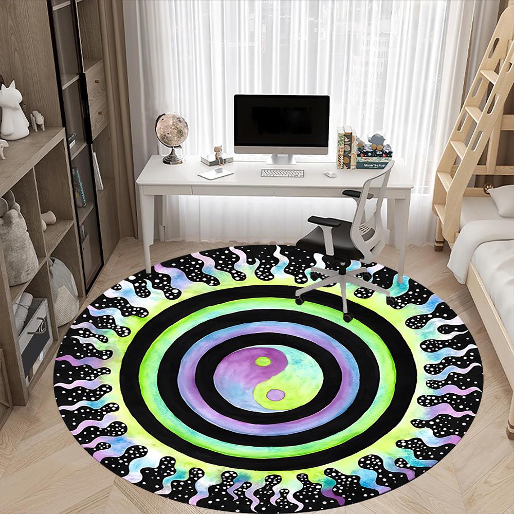 1pc Yin Yang Mandala Carpet for Office Non-Slip, Round Carpet, Soft & Comfortable, Carpet for Office, Lightweight Round Floor Mat yy251226078