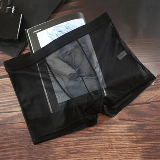 Men Sexy Underpants Ultra-thin Transparent Mesh Boxer Briefs See Through Stretchy Underwear for Daily Wear Home