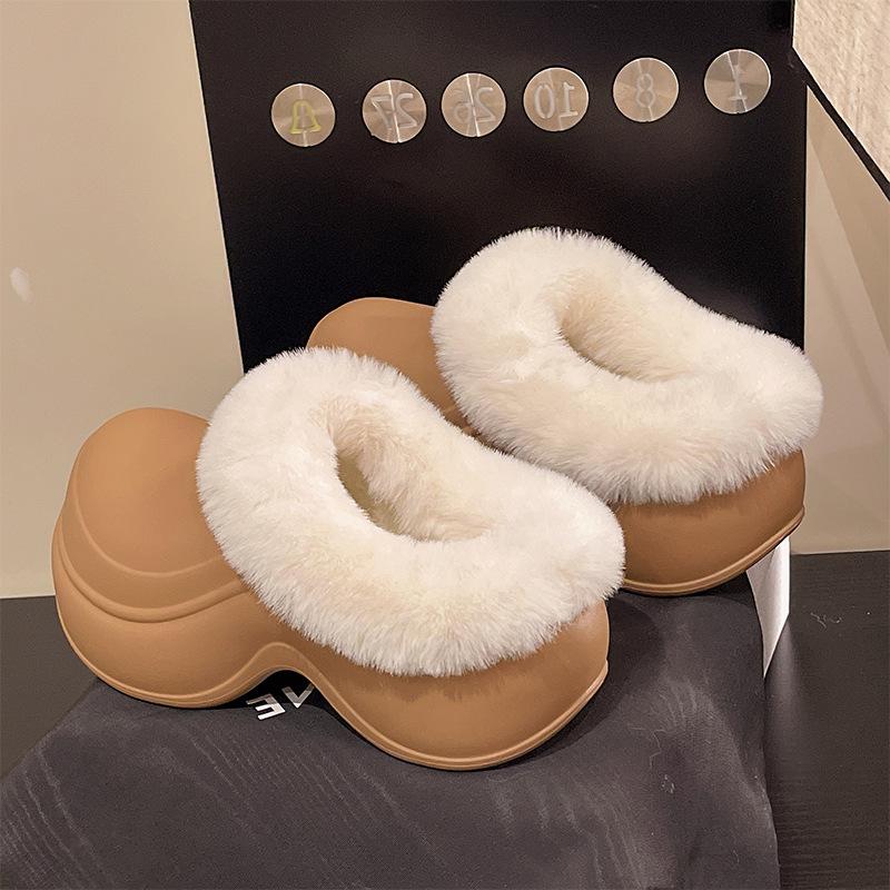 Fashion 2025 New Waterproof Indoor Street Wedges Slippers For Woman Winter Fluffy Shoes Warm Faux Fur Soft EVA Female Platform Slipper
