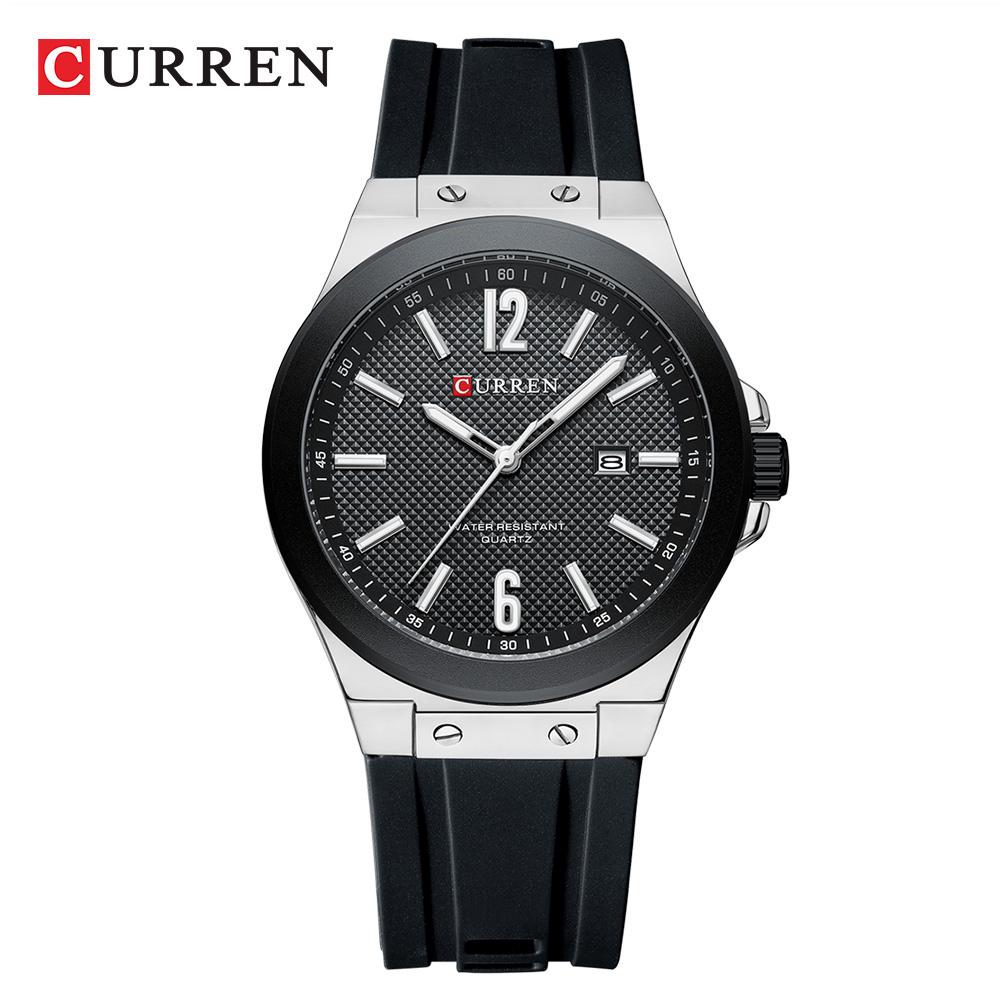 CURREN Simple Fashion Mens Watches New Top Brand Quartz Silicone Strap Wristwatch with Auto Date Waterproof Clock Luminous Hands