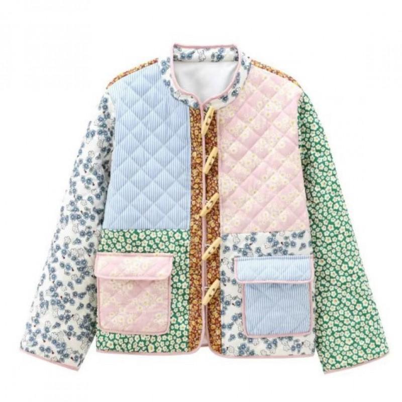 Womens Loose Fit Cotton Padded Jacket With Contrast Stitching Winter Streetwear