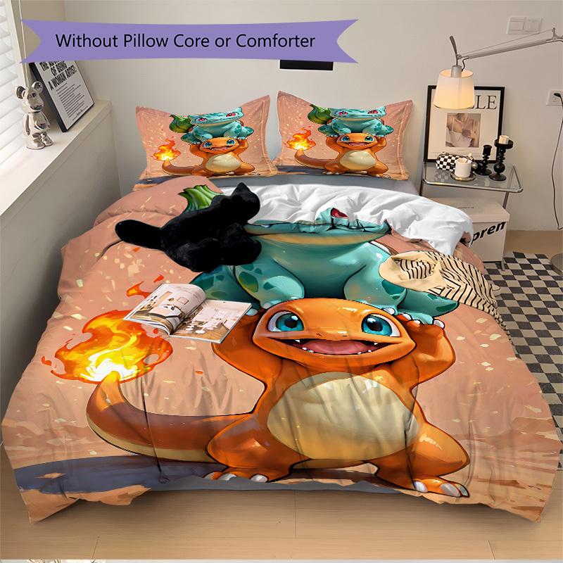 3pcs bedding set Pokemon Characters Includes 1 Comforter + 2 Pillowcases, Without Pillow Inserts, Soft Comfortable,a0910209