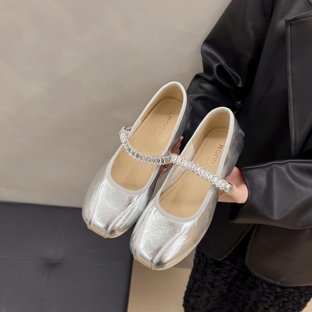 French great-looking flat-soled silver single shoes, women's comfortable new summer skirt Mary Jane shoes, ballet evening shoes