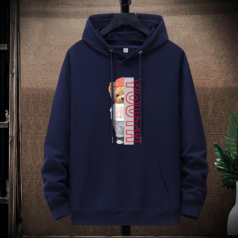 QICED Autumn Thin Section Hooded Printed Sweater Trend Fashion Men's Casual Comfortable Pullover Tops