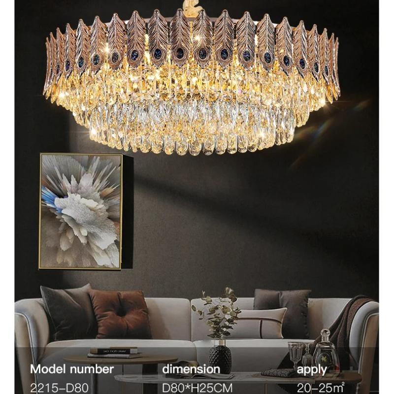 Light Luxury Style Crystal Chandelier, Post-modernist, Simple, for Living Room, Villa, European Bedroom, Restaurant, Crystal Lamps