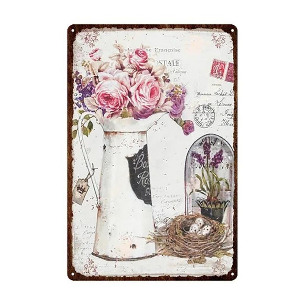 Vintage Blooming Flowers Metal Tin Signs Wall Art Posters Plate Wall Decor for Home Garden Bars Man Cave Cafe Clubs Garage Retro