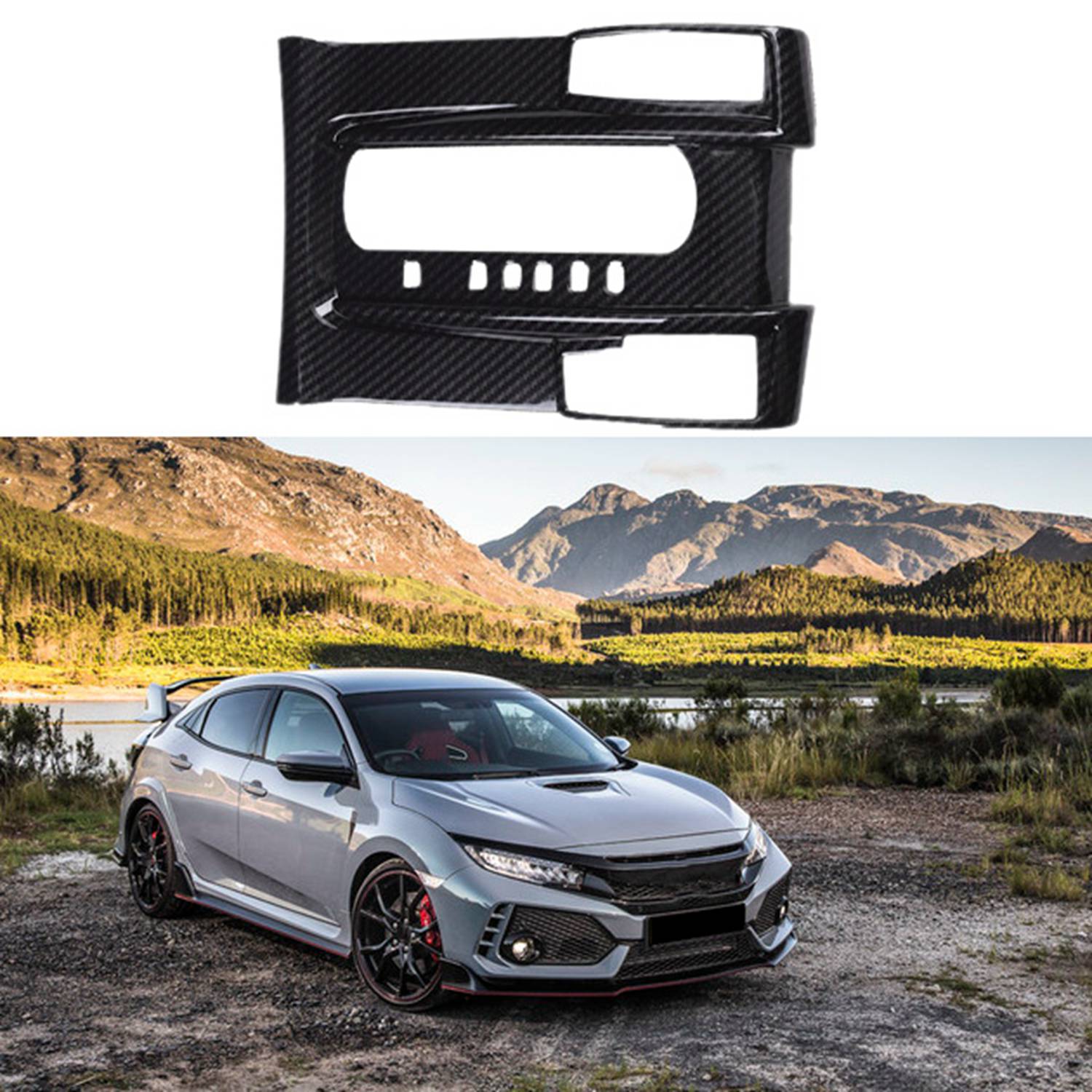 M63K-Car Gear Shift Box Panel Decoration Covers Styling Trim ABS Carbon Fiber Style For Honda Civic 10Th 2016 2017 2018 carbon fiber