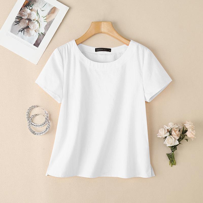 ZANZEA Women Casual Round Neck Summer Cotton Short Sleeve T-Shirts