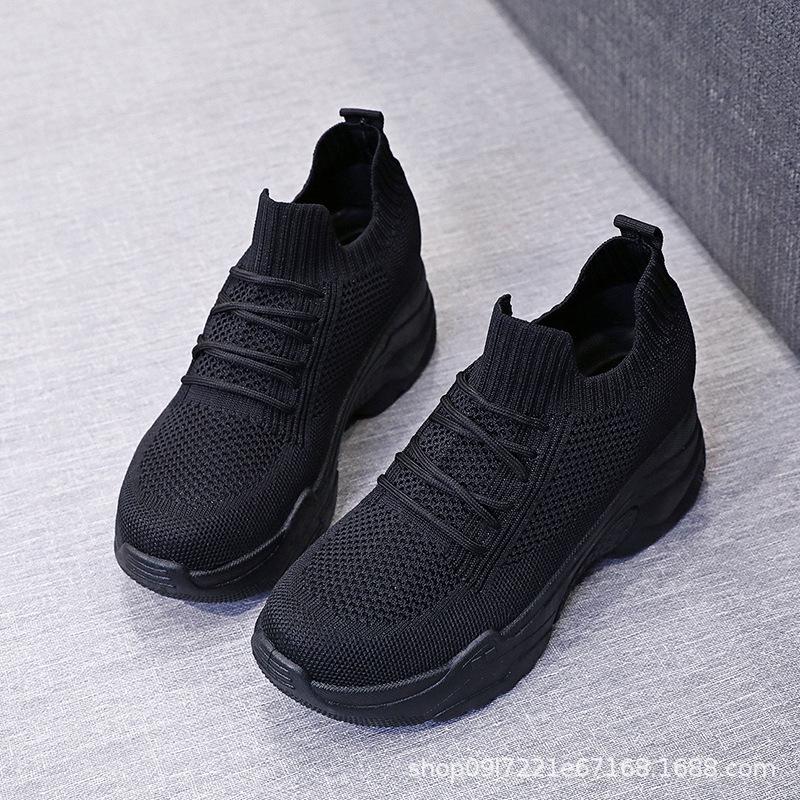 

Женская обувь на внутренней платформе, новая, летящая тканая одинарная обувь, модные высокие кроссовки, женский тренд, весенне-осенние одинарные туфли, детские трендовые 40 чёрный