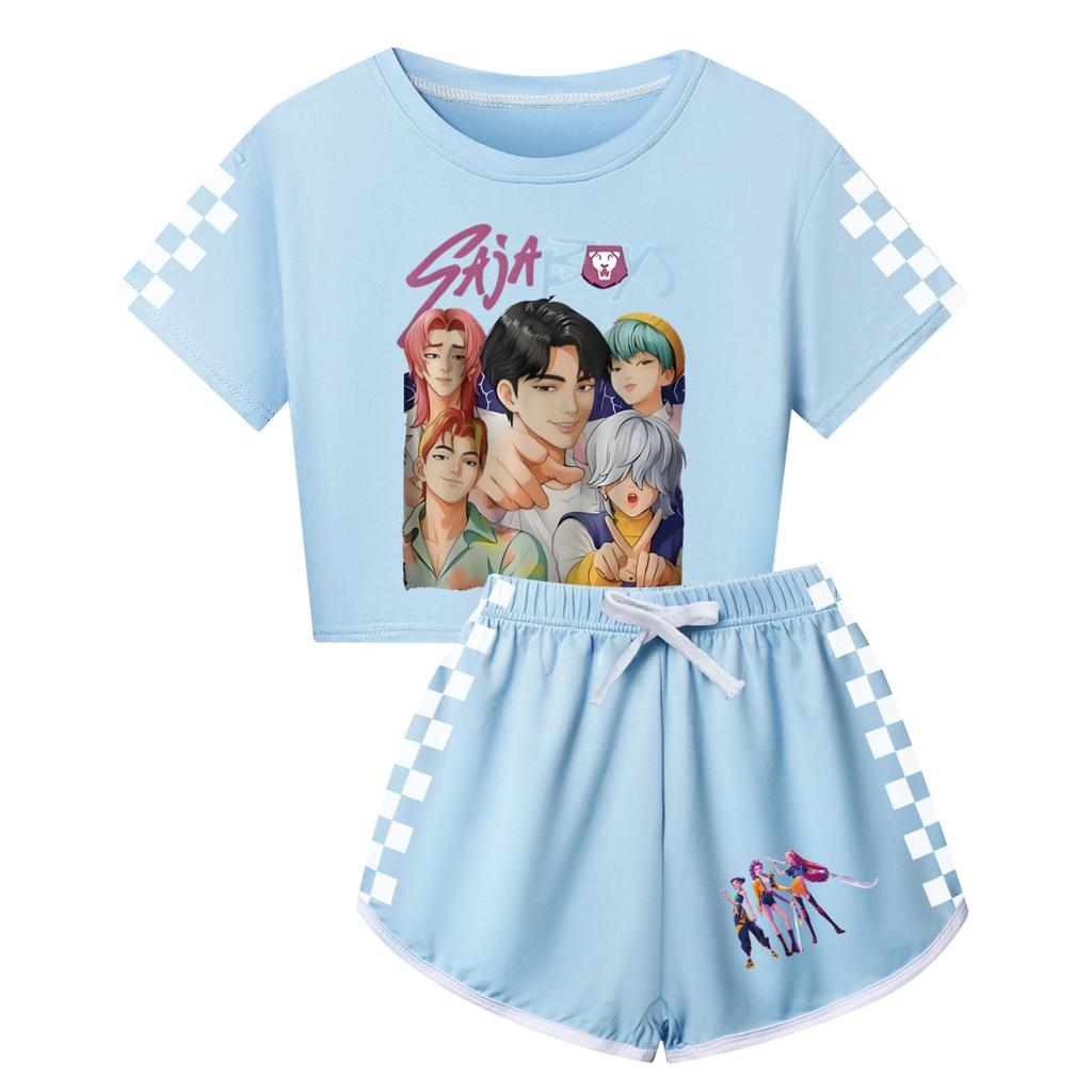 Kpop Witch Hunt Summer Boy Girls Cute Comfortable Soft Printed Half Body Short Sleeved Shorts Set