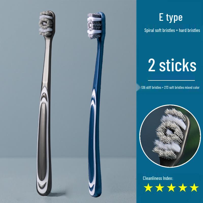 360° Medium-Hard Bristle Toothbrush for Effective Stain Removal - Spiral Filament, Soft Bristle, Adult Size