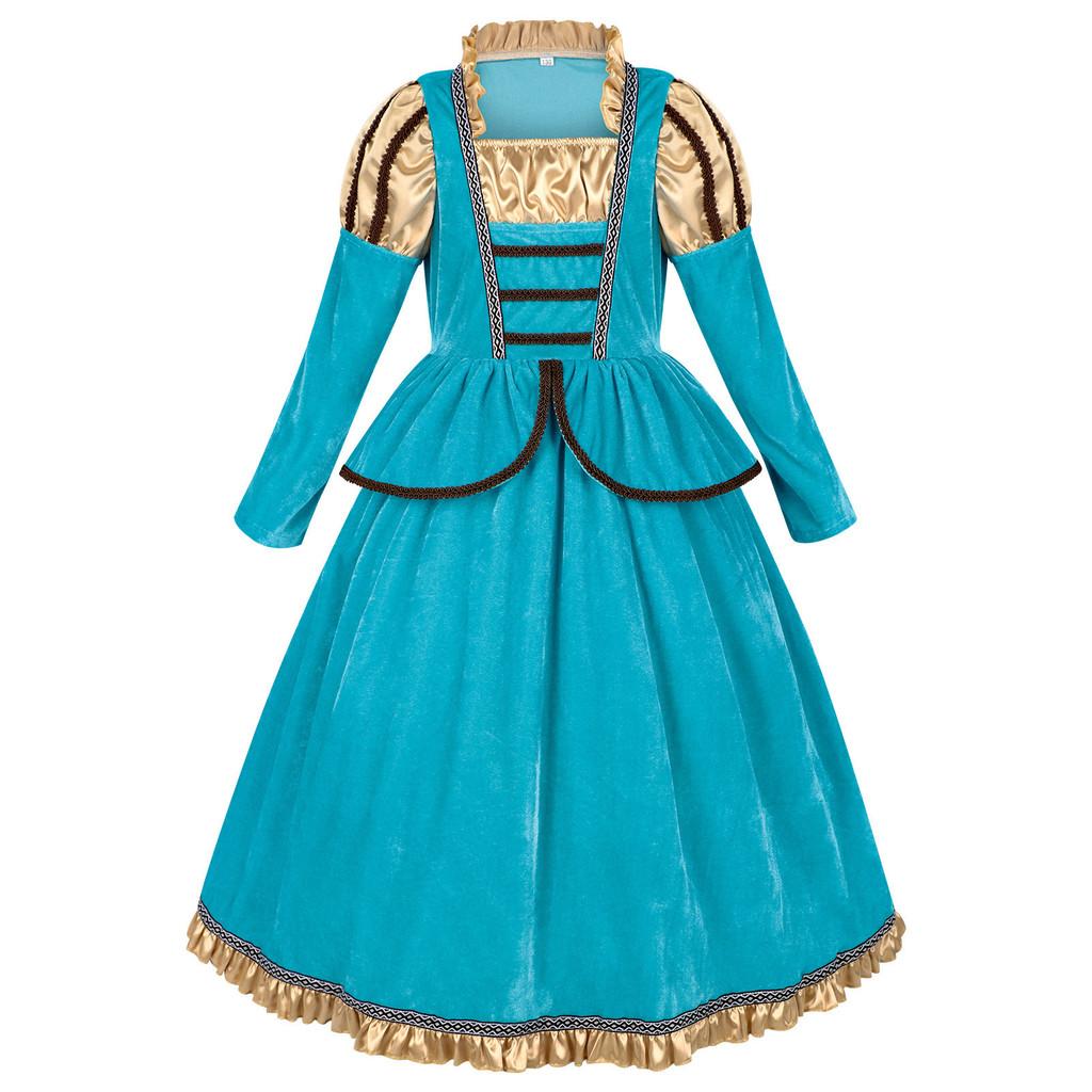 Halloween Childrens Medieval Princess Cosplay Dress With Crown And Scepter For Party