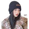 Wool Knitted Hat Small Leather Label Letter Wool Hat Women's Autumn and Winter Big Head Circumference Hat Cold Hat Tide Internet Celebrity Fashion