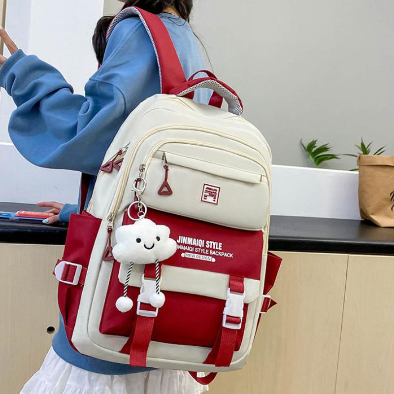 5Pcs  Student Backpack Set The Start of School Season Korean Fashion Junior High School Backpacks Large Capacity Two-piece Bags Set