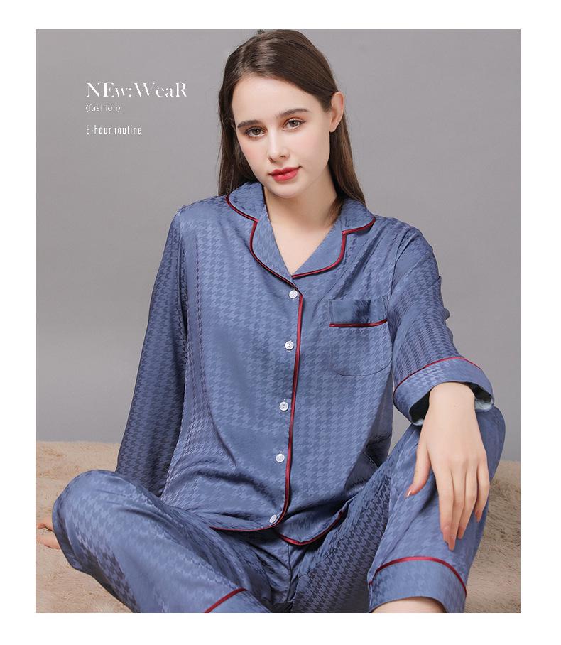 2022 Jarní a podzimní pár pyžam z ledového hedvábí - Dámské a pánské dlouhé kalhoty, nadměrná velikost, domácí oblečení