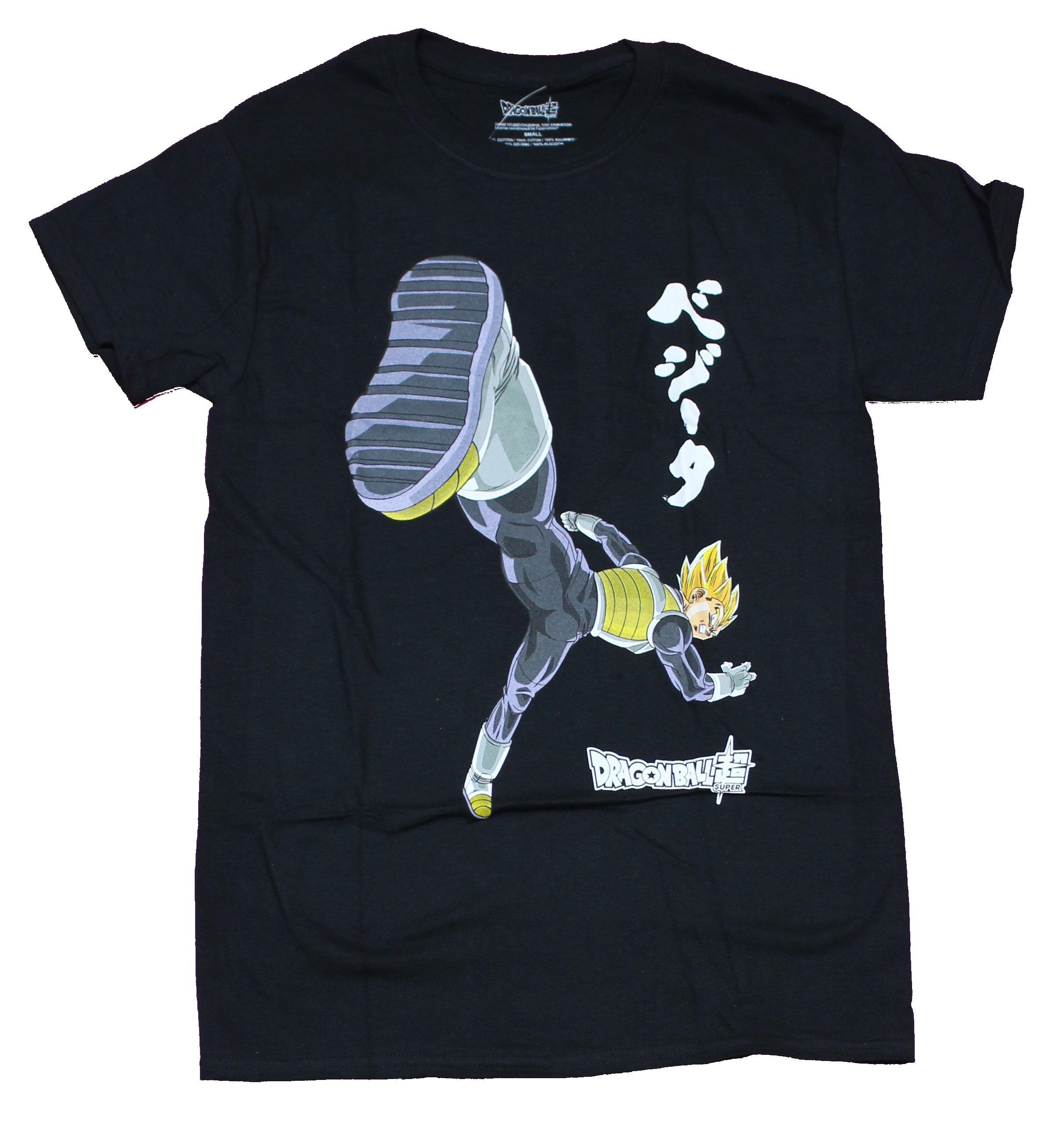 Dragon Ball Z Mens T-Shirt - Vegeta Big Foot Kick & Kanji L
