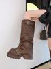 Brown Versatile Platform Height Increasing Martin Boots Women's Fall/Winter 2025 New Vintage Maillard Medium Boots