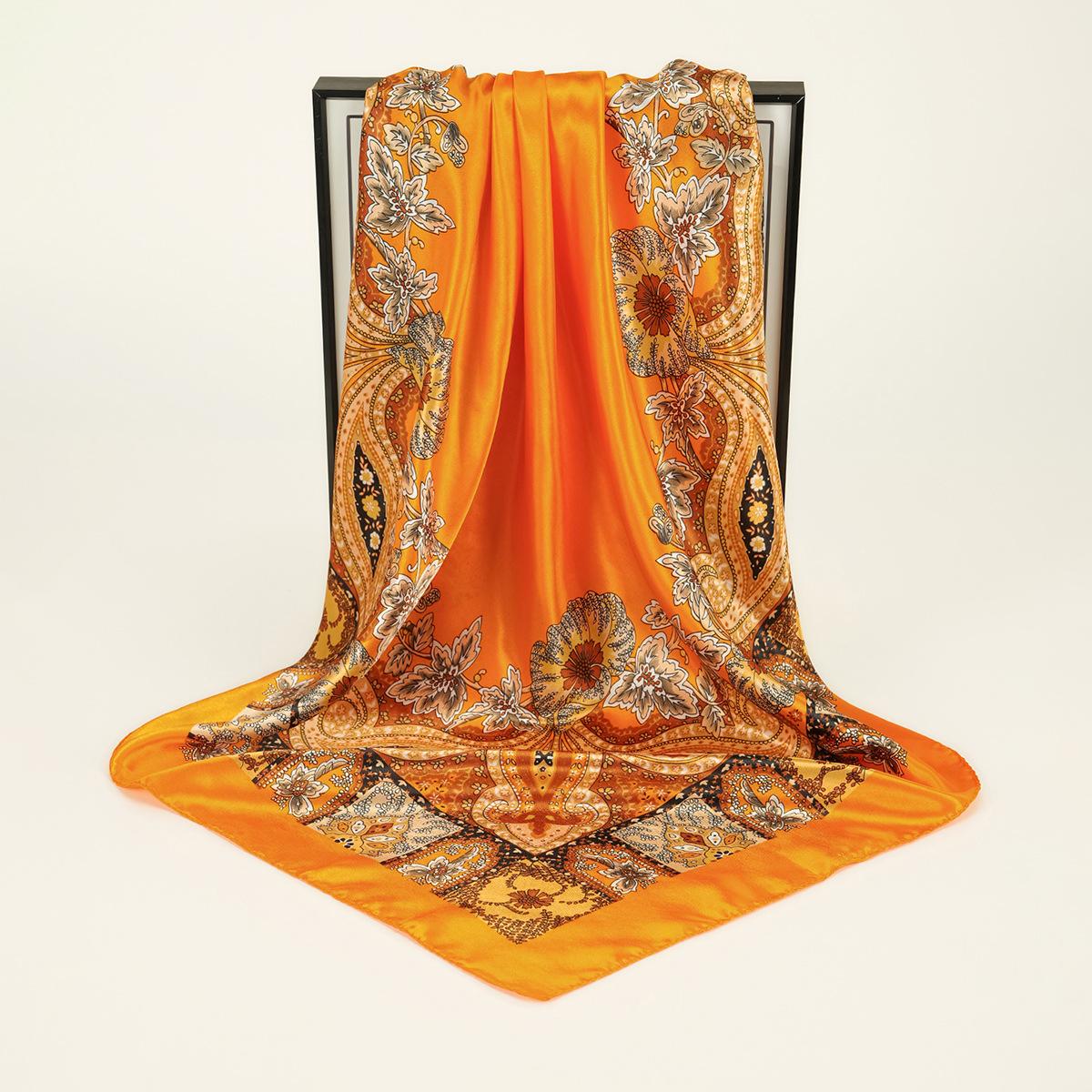 

New imitation silk scarf, satin satin printing square scarf, versatile scarf F 90cm