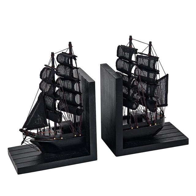 1Pair Nordic Style Bookends Creative Sailing Model Bookshelf Handmade Bookstand Office Desktop Home Decor чёрный