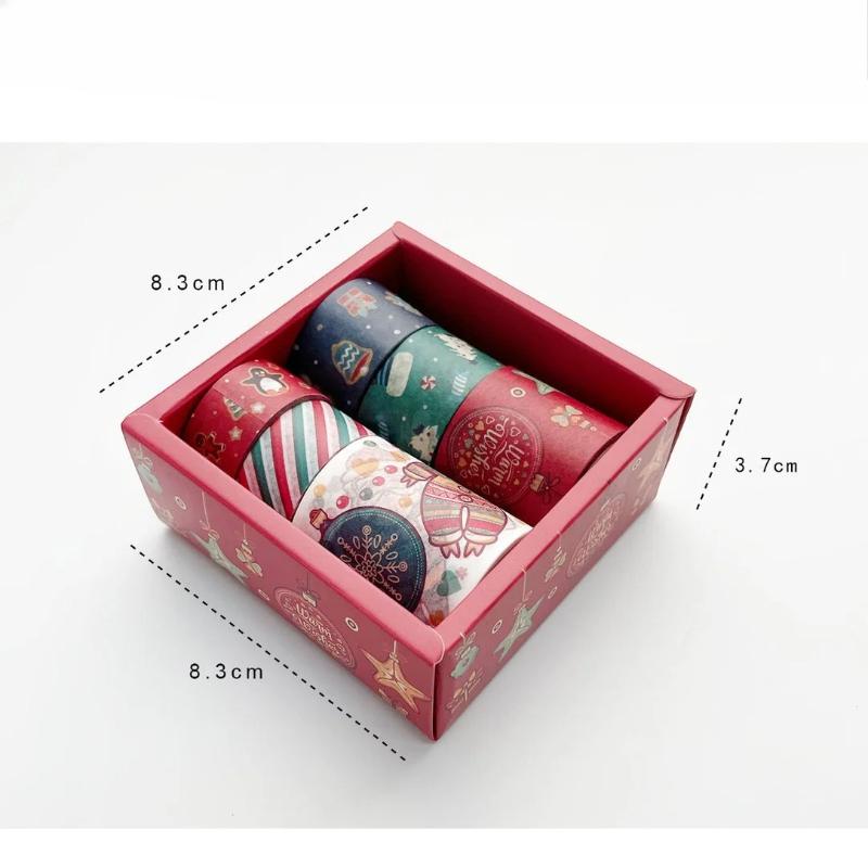 6 Rolls Each Box Contains of Christmas Themed Tape Colored Gift Decorations Scrapbooks Beautification Labels Stickers Student Stationery Supplie