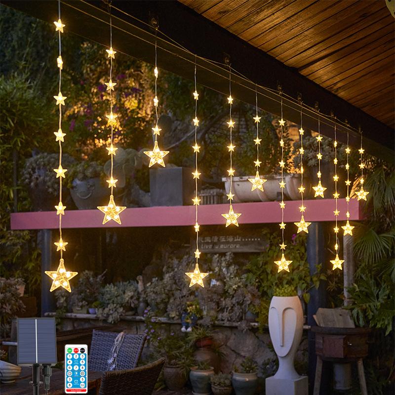 

Solar Star Icicle Christmas Light Waterproof Curtain Fairy Light 12 Drops 8 Modes for Backdrop Patio Bistro Bedroom Decoration