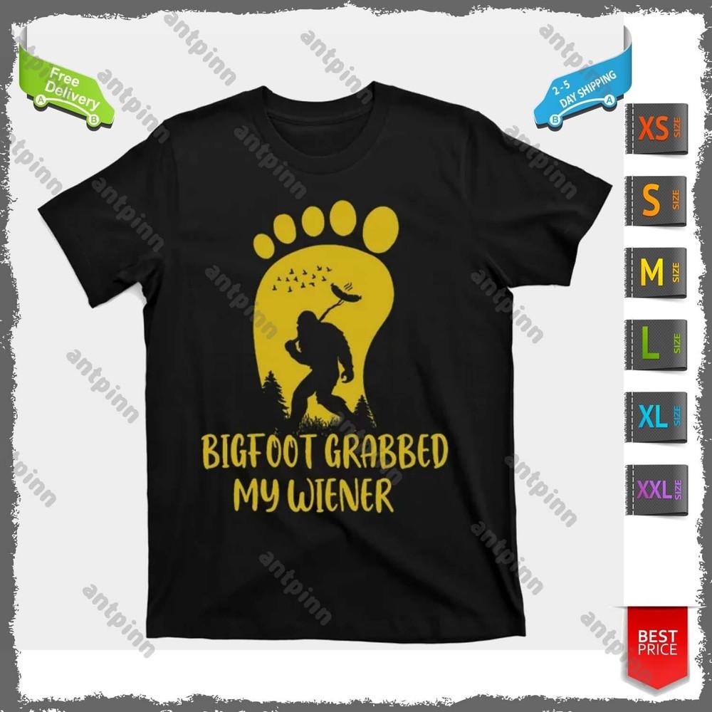 Funny Retro Bigfoot Bigfoot Grabbed My Wiener Design T-Shirt For Men & Women Unisex T-Shirt M
