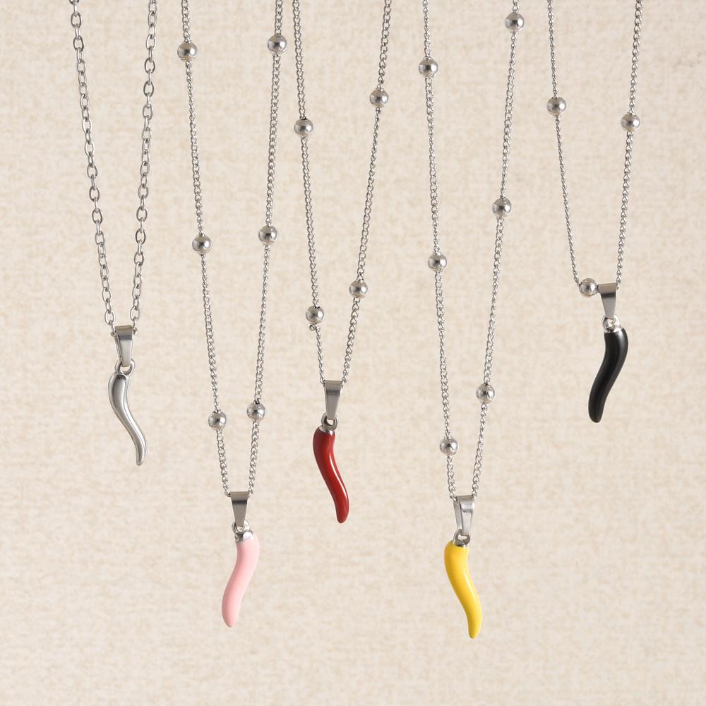 1Pc Stainless Steel Vintage Lucky Horn Cornicello Pepper Pendant Necklaces Gothic Italian Chilli Aesthetic Collares Jewelry
