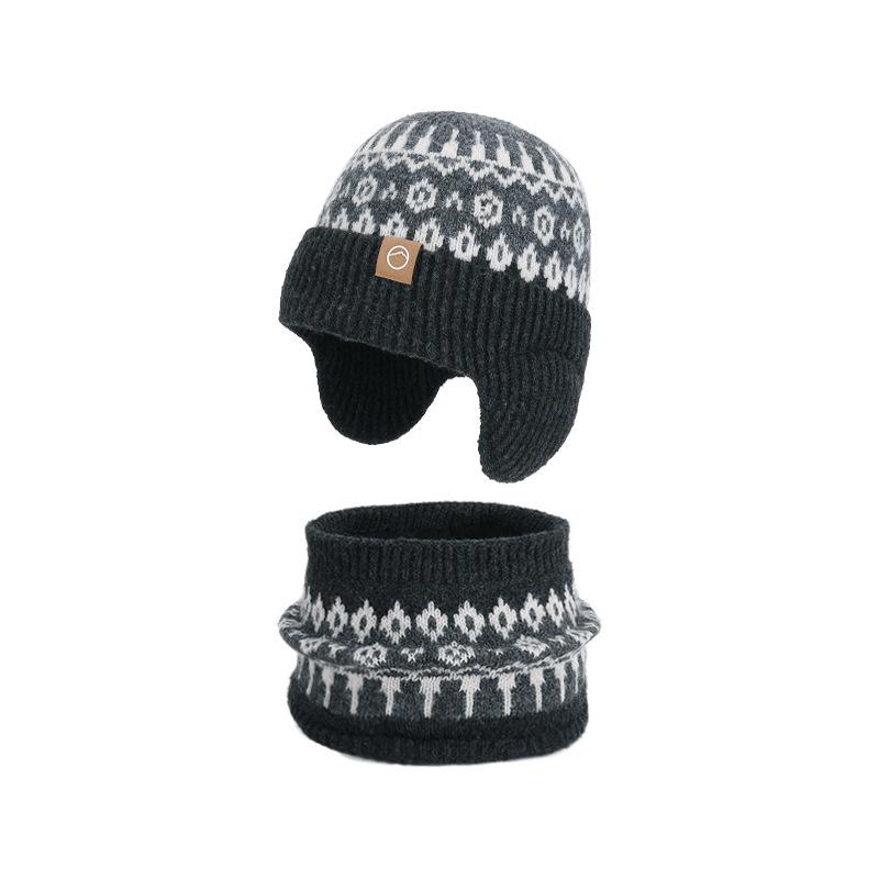 

Two-Piece Hat Scarf Winter Men Women Outdoor Windproof Ear Protection Cap Velvet Warm Knitted Wool Cap чорний