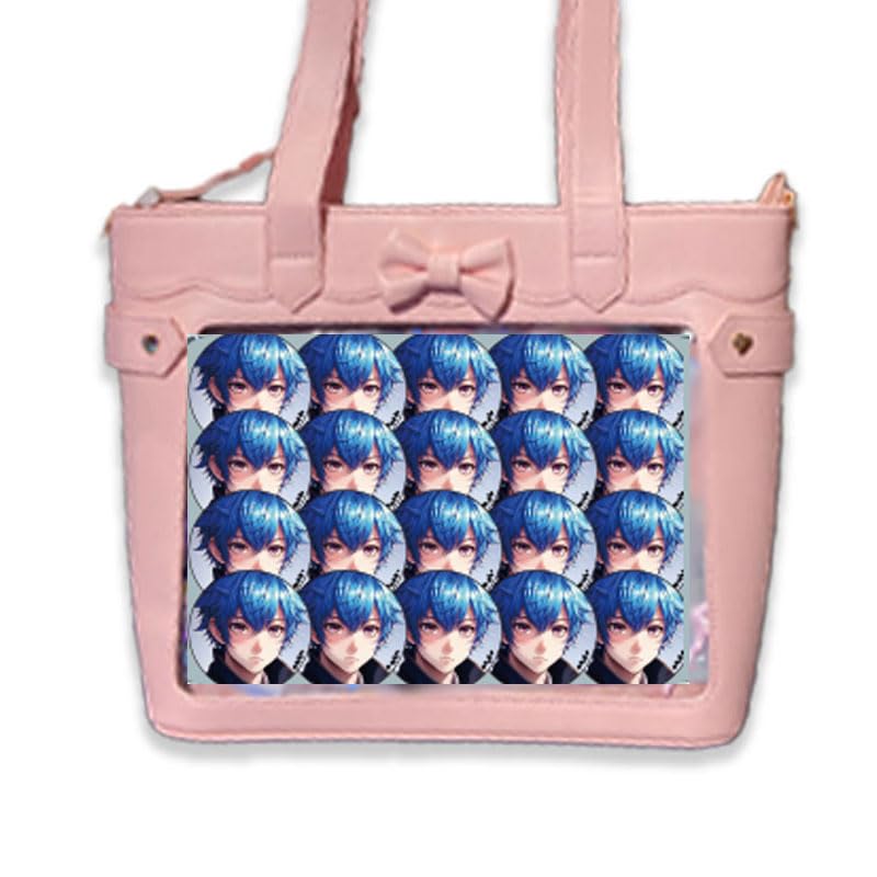 Seraphim Faux Leather Ita Bag with Ribbon, Perfect for Otaku Activities, G.trigger, Clear Bag, Transparent, Pink [Parallel Import]