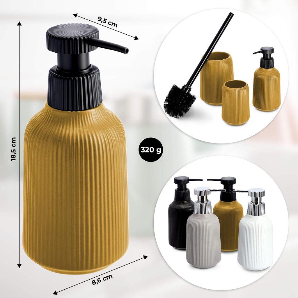 KADAX Komplet Łazienkowy 3W1 Zestaw Dozownik Mydło Kubek Łazienkowy Szczotka WC