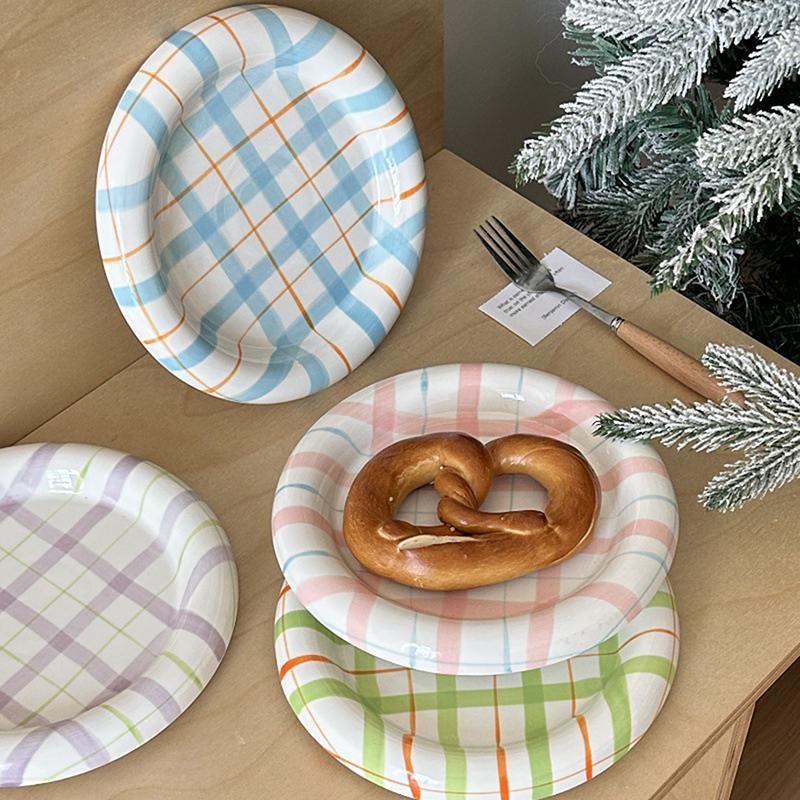 Cute Korean Ceramic Plate Unique Plate For Cake Food Dinner Breakfast Dessert Salad Decorative Dish 8 Inch Table Decorations