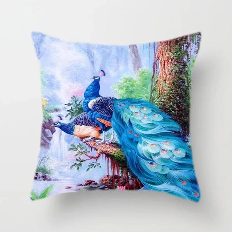 

Наволочка с птицами Классический узор павлиньего пера Наволочка для диванной подушки Скандинавский декор для гостиной 66x66cm золотой